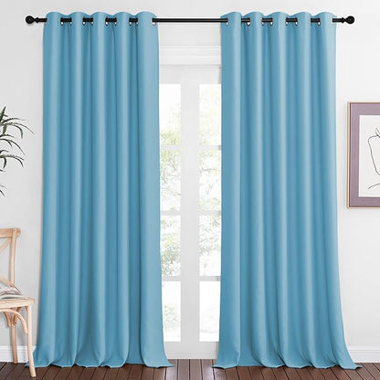 NICETOWN Patio Blackout Curtain Panels - Extra Wide Sliding Door Thermal Insulated Drape, Privacy Room Divider Curtain for Bedroom Office (Teal Blue, 66 x 118 Inch Long)