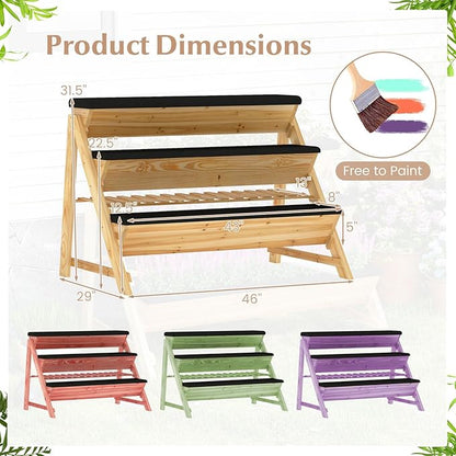 Giantex 3-Tier Vertical Raised Garden Bed, Wood Elevated Planter Box with Legs, Storage Shelf, Liners for Growing Vegetables Herbs Flowers, Indoor Outdoor Freestanding Raised Bed for Patio (Natural)