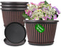 Planter-Pots-for-Plants-Indoor-Outdoor, 4 Pack 10 Inch Plastic Flower Pots with Saucer & Drainage Holes, Modern Garden Planters for Planting Medium Large Plants，Decorative Resin Garden Pots