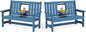 SERWALL Outdoor Bench with Cup Holder, 58" HDPE Garden Park Bench Suitable for 3 Person, All Weather Patio Benches with High Backrest and Wide Armrests for Garden, Park, Yard, Front Porch, Navy