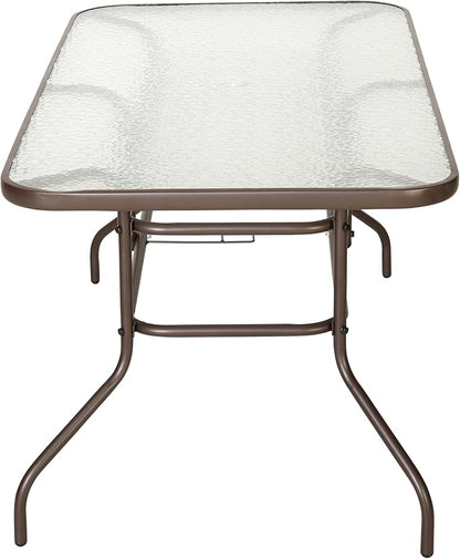 Flash Furniture Tory 31.5" x 55" Rectangular Tempered Glass Metal Table with Umbrella Hole, Bronze