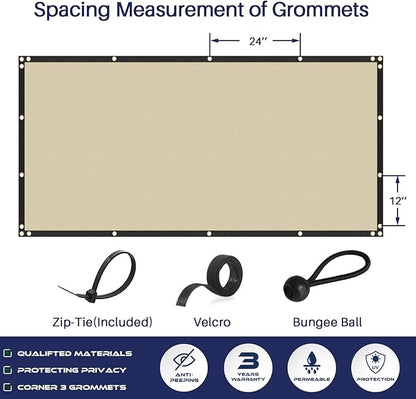 Windscreen4less Privacy Fence Screen Heavy Duty Windscreen Fencing Mesh Fabric Shade Net Cover with Brass Grommtes for Outdoor Wall Garden Yard Pool Deck, 6'x109' Beige