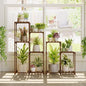 Bamworld Indoor Plant Stands Outdoor Combo Plant Shelves for Multiple Plants 10 Pots Wooden 2 Sets of Package Plant Rack for Living Room Balcony Garden