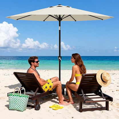 Garvee 10FT Patio Umbrella - Outdoor Table Umbrella with Smooth Crank Lift, Push Button Tilt and 8 Sturdy Ribs - Market Umbrella UV Protection Waterproof for Pool, Deck, Yard, Garden (Beige)