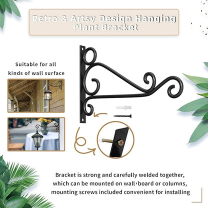 Fashion&cool Wall Hanging Plant Brackets, 12 Inch Retro Heavy Duty Iron Plant Hanger Bracket, Indoor Outdoor Plant Hanger Hook for Hanging Plants Bird Feeder Lantern Wind Chimes