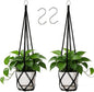YIBOT Macrame Plant Hanger Indoor Set of 2 with 2 S Hooks, Indoor Outdoor Hanging Planter for Plants Holder with Decorative No Tassels, Boho Home Decor, 35 Inch, Black (Pots Not Included)