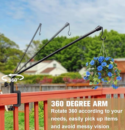 38 Inch Extended Reach Deck Hook Hanger for Railing, Heavy Duty Outdoor Plant Hook Holder for Hanging Bird Feeder Flower Basket Planter or Lanterns, 2 Packs