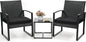 3 Piece Wicker Patio Bistro Set, Rattan Conversation Set with Coffee Table, for Balcony, Porch, Garden, Yard, Poolside, Black Frame with Black Cushion