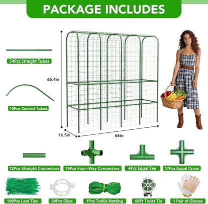 65" Tall Cucumber Trellis for Raised Bed, Garden Trellis for Climbing Plants Outdoor, U-Shape Metal Arch Vegetables Trellis Plant Support for Zucchini Squash Vines