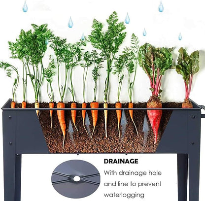 Piksedo Raised Garden Bed, Elevated Planter Metal Plant Box with Wheels with Legs Standing Garden Stand Drainage Holes Frosted Black