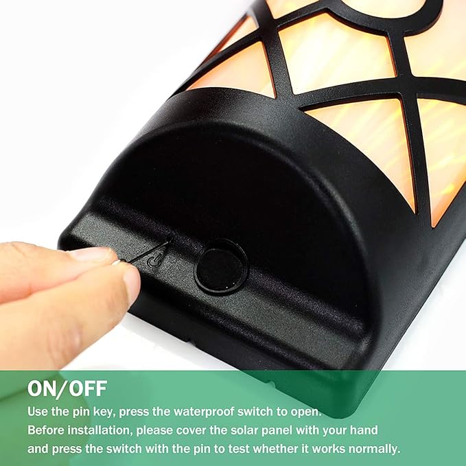 Wall Lights 6 Pack, Black Solar Flickering Flame, IP65 Waterproof