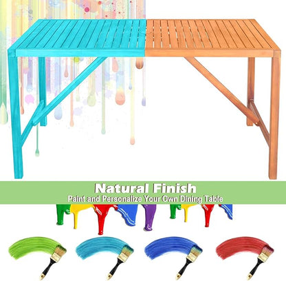 Tangkula 55" Acacia Wood Outdoor Dining Table for 4-6 Person, Rectangular Patio Dining Table with 2" Umbrella Hole and Support Bars, Indoor Outdoor Dining Furniture for Deck, Garden, Poolside & Yard