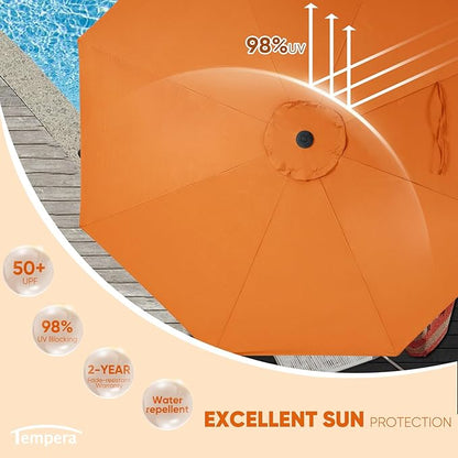 Tempera Patio Market Outdoor Table Umbrella with Auto Tilt and Crank, Large Sun Umbrella with Sturdy Pole & Fade Resistant Canopy, Easy to Set