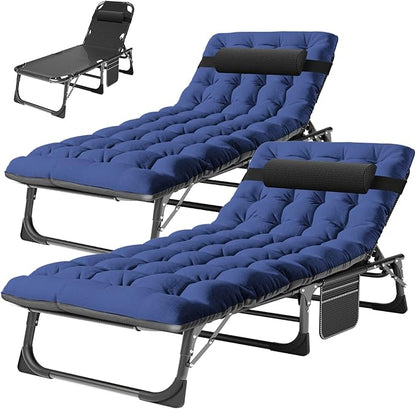 ABORON 2PK Heavy Duty Tanning Chair, 5-Gear Outdoor Folding Chaise Lounge Chair with Cushion, Portable Beach Lounge Chair for Outdoor Sunbathing, Patio, Pool, Lawn, Deck, Poolside