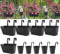 HowRU Metal Iron Flower Pots for Railing Fence Hanging Bucket Pots(5 Pcs) and Hanging Flower Pots Metal Iron Bucket Planter(10 Pcs) (Black)