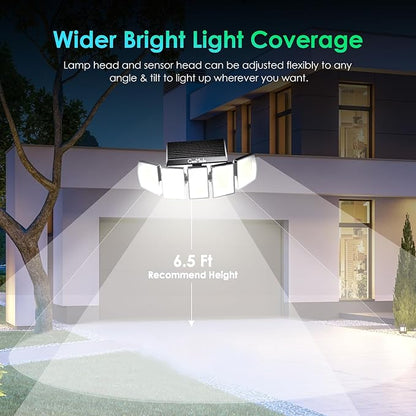 Solar Outdoor Lights, Flood Light Motion Sensor & Dusk to Dawn, Solar Spotlights Outdoor Waterproof, 300 Security LED & Remote Control, 5 Head 270°, Spot lamp for Wall Backyard, 2 Pack