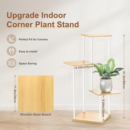 4 Tier Plant Stand Indoor Outdoor, Wood Metal Corner Shelf, Multiple Flower Pot Rack Holder Shelves, Planter Shelf Display Storage Organizer for Patio Living Room Balcony (White)