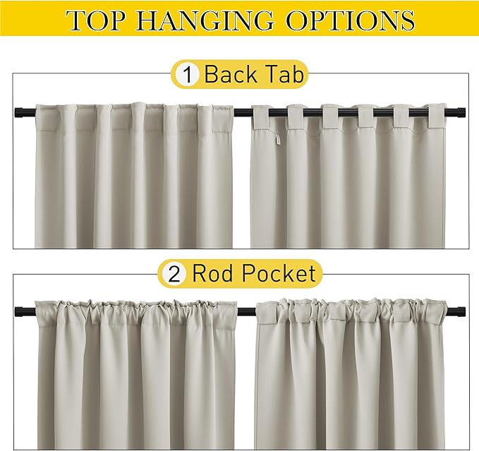 NICETOWN 2 Panels Fixed Outdoor Curtains for Patio Waterproof, Top & Bottom Pocket & Back Tab Windproof Thermal Cold & Heat Block Blackout Outdoor Drapes for Porch/Gazebo, W52 x L84, Natural