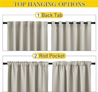 NICETOWN 2 Panels Fixed Outdoor Curtains for Patio Waterproof, Top & Bottom Pocket & Back Tab Windproof Thermal Cold & Heat Block Blackout Outdoor Drapes for Porch/Gazebo, W52 x L84, Natural