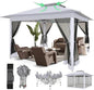 COBIZI 12x12 Pop Up Gazebo On Clearance - Upgrade Easy Up Metal Outdoor Canopy Waterproof - Portable Gazebo with Mosquito Nettings, 4 Ropes 8 Stakes and Carry Bag for Patio Garden(Light Gray)