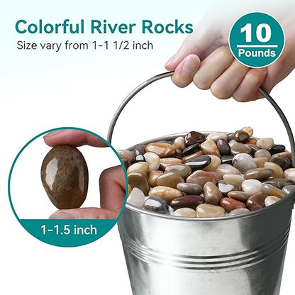10 lbs River Rocks, 1-1 1/2 inch Plant Rocks for Pots Indoor, Decorative Garden Rocks Outdoor Landscaping, Polished Natural Stone for Walkways, Yard, Vases, Crafts