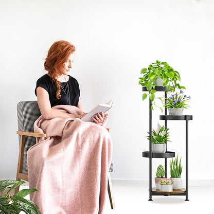 4 Tier Plant Stand Indoor Outdoor, Metal Flower Pot Shelf Holder Clearance, Tall Corner Rack for Multiple Plants, Modern Organizer Display for Patio Orchid Office Porch Living Room Garden, Black