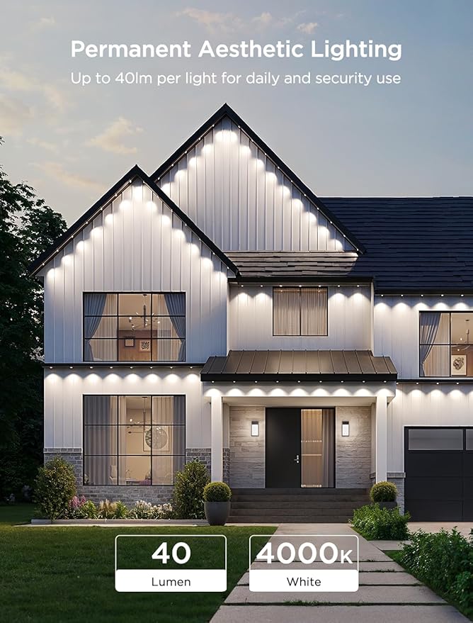 Govee Permanent Outdoor Lights 2, 150ft RGBIC Outdoor Lights with 108 LED Lights, IP67 Waterproof, 100 Scene Modes with 40lm White for Outdoor Decorations, Works with Alexa, Google Assistant, White