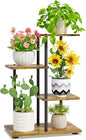 iDavosic.ly 3 Tier Plant Stand Indoor, Tiered Corner Metal Wood Multiple Flower Holder Shelf, 25 Inch Tall Orchid Display Rack for Patio Porch Living Room Balcony Outdoor, Modern Black & Rustic Brown