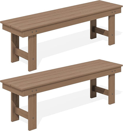 SERWALL 2-Person Outdoor Bench Backless, HDPE Outdoor Benches Weatherproof, 700 Lbs Weight Capacity, Poly Lumber Patio Furniture for Garden, Porch and Park, Brown, 2 Pack