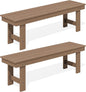 SERWALL 2-Person Outdoor Bench Backless, HDPE Outdoor Benches Weatherproof, 700 Lbs Weight Capacity, Poly Lumber Patio Furniture for Garden, Porch and Park, Brown, 2 Pack