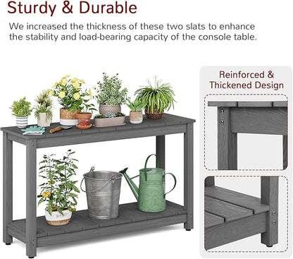 Stoog All-Weather Console Table, 2-Tier Patio Console Table Outdoor with Storage, Low Maintenance, and Never Fade or Rot, Grey