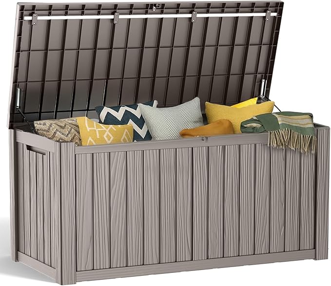 Deck Box 180 Gallon Grey Resin Outdoor Storage Bench