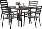 VINGLI 5-Piece Outdoor Dining Set, Metal Patio Dining Set for 4, Square Dining Table with Umbrella Hole & 4 Patio Chairs for Porch, Balcony and Backyard