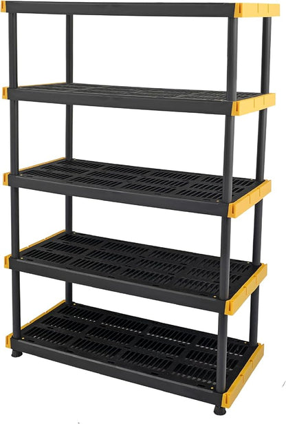 CX Black & Yellow, 5-Tier Heavy Duty Plastic Storage Shelves that Support up to 200lbs/shelf, Organization and Storage, Weather-Resistant Design, Easy Assembly (72”H x 48”W x 20”D)