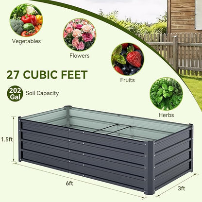 Ohuhu 6x3x1.5FT Metal Raised Garden Bed Outdoor, Reinforced Galvanized Steel Rustproof Planter Box, 100% Non-Toxic, 202 Gal Large Capacity Heavy Duty Raised Beds for Vegetables Flowers Herbs 2-Pack