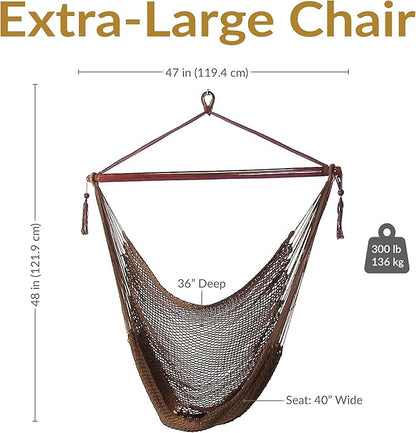 Sunnydaze Outdoor Hammock Chair Swing - Hanging Hammock Swing - Hanging Reading Chair - Soft-Spun Polyester Rope - Caribbean XL - Mocha