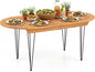 Tangkula 71" Outdoor Dining Table for 6, Oval Teak Wood 6 Person Patio Table with 2" Umbrella Hole, Metal Legs, Safety Locks and Wood Tabletop, Outside Table for Garden, Poolside & Backyard