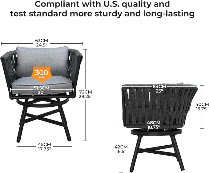 Grand patio 9-Piece Outdoor Dining Set for 8, Patio Dining Furniture Set for 8 Swivel Rope Wicker Chairs & 1 Expandable Rectangular Dining Table, Dark Grey