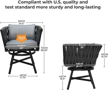 Grand patio 9-Piece Outdoor Dining Set for 8, Patio Dining Furniture Set for 8 Swivel Rope Wicker Chairs & 1 Expandable Rectangular Dining Table, Dark Grey