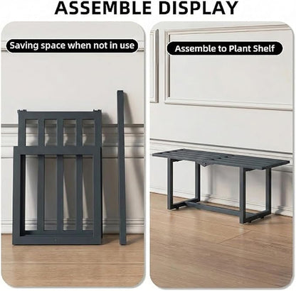 Modern Outdoor Plant Stand for Indoor Corner, Foldable Metal Plant Display Shelf for Multiple Pots,Mid Century Slatted Bench for Garden, Patio Load Bearing 330 lbs 26" L x 10.4" H x 8.6" W 2 Pack Grey
