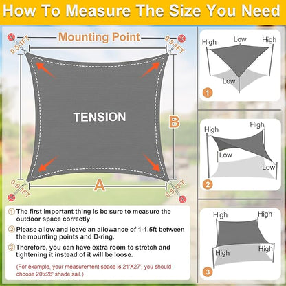 KANAGAWA Sun Shade Sail Curved 16'X20' Dark Gray Rectangle Outdoor Shade Cover UV Blovk Canopy for Patio Garden Backyard Heavy Duty Permeable 185GSM (We Make Custom Size)