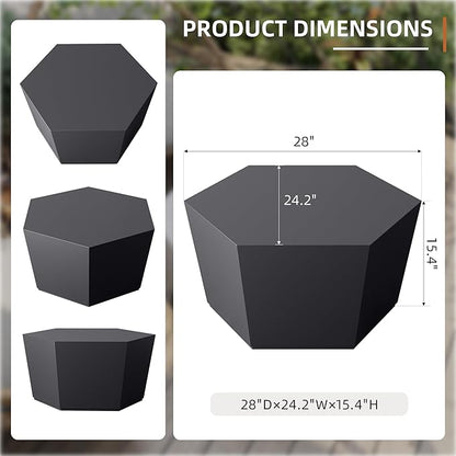 UPHA Outdoor Hexagon Coffee Table, Small Modern Minimalist Accent Tables, Low Light Concrete Center Table for Living Room, Outside Patio, Deck, 28×24.2×15.4, Dark Gray