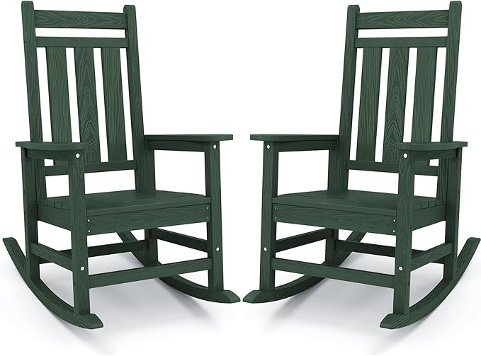 Rocking Chairs for Patio: 2-Pack, Green HDPE, 350 lb Capacity
