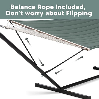 SUNCREAT Standing Hammock with 15 ft Stand, Hammocks for Outside, Gray Green