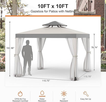 Patio Gazebo Tent Outdoor Canopy Shelter 10'x10' with Removable Netting,100 Square Feet of Shade for Garden, Backyard Deck and Lawns (Gray)