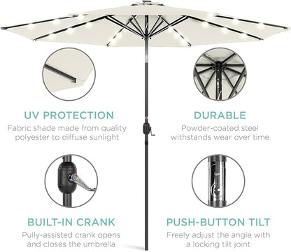 Best Choice Products 10ft Solar Polyester LED Lighted Patio Umbrella w/Tilt Adjustment and UV-Resistant Fabric