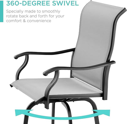 Best Choice Products Set of 2 Swivel Barstools, Bar Height Outdoor Chairs, 360 Rotating Patio Bar Stools w/All-Weather Mesh, 300lb Capacity - Gray