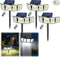 Solar Lights Outdoor Waterproof Motion Sensor - 416 LEDs 3000 Lumens Super Bright 3 Brightness 3 Modes 2400mAh 360° Illumination 32ft Solar Flood Security Light for Outside (with Stakes, 4)