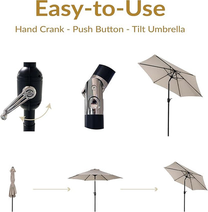 Sunnydaze Outdoor Patio Umbrella - Polyester Table Market Umbrella with Push-Button Tilt and Crank - 6 Sturdy Ribs - Beige - 7.5ft
