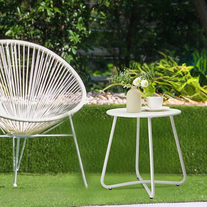 danpinera Outdoor Side Tables with Flower Cut Outs, Weather Resistant Steel Patio Side Table, Small Round Outdoor End Table Metal Side Table for Patio Yard Balcony Garden White